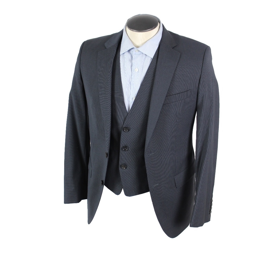 Hugo Boss 3 piece wool suit navy & pin stripes 36R